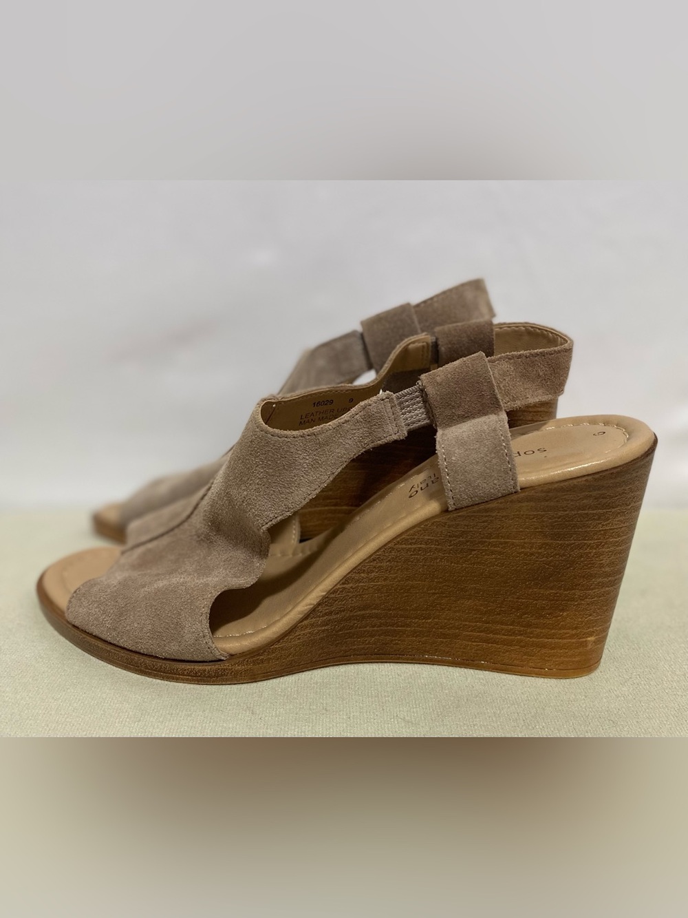 Neutral Suede Wedge Slingback Sandals - Taupe